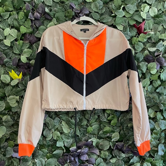 Boohoo Jackets & Blazers - Boohoo- Cropped Hooded Paneled Windbreaker Jacket| Lightweight Polyester Size 12